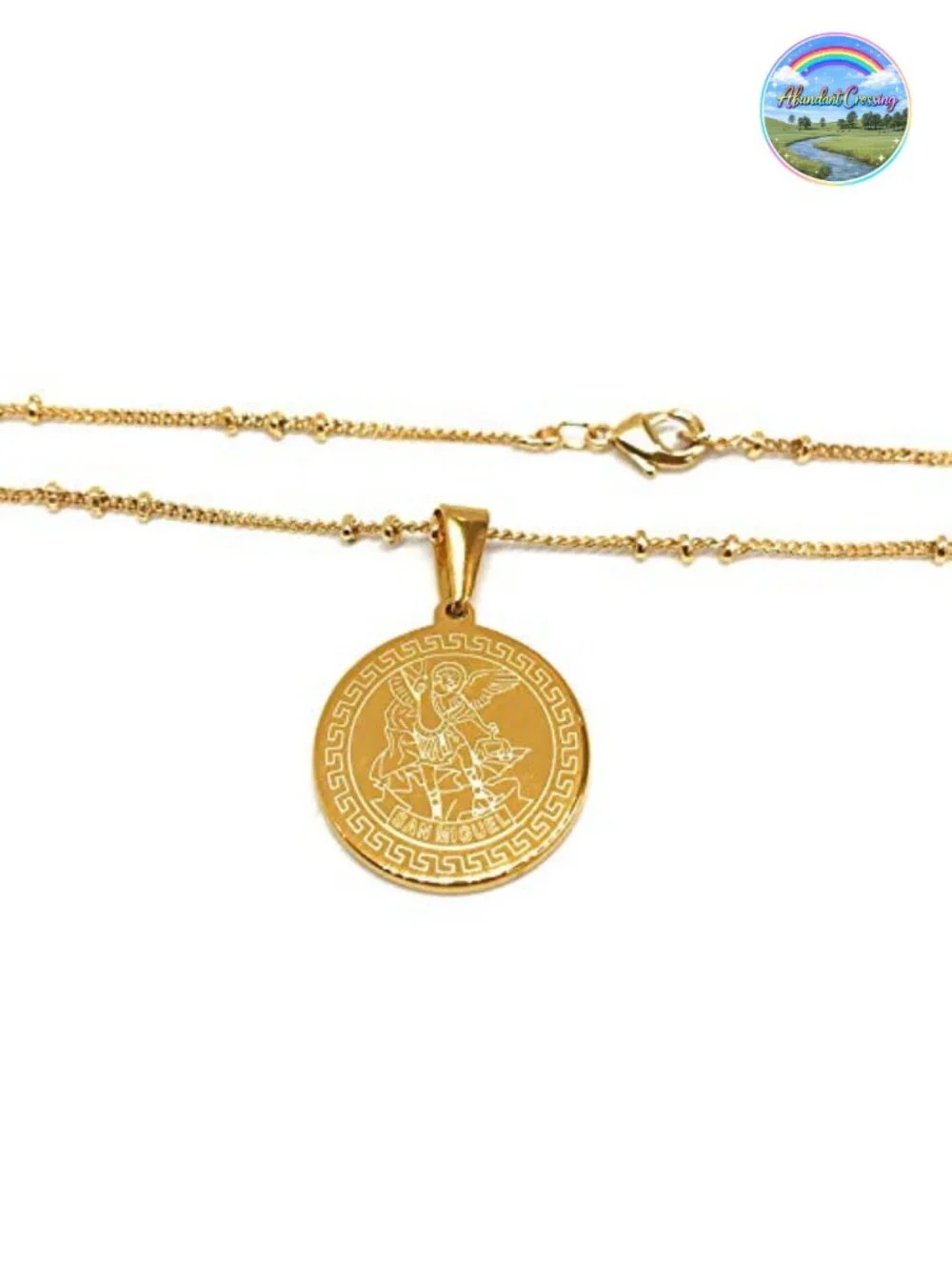 Saint Michael Archangel Pendant Necklace 18K Gold Plated Stainless Steel 18 Inch